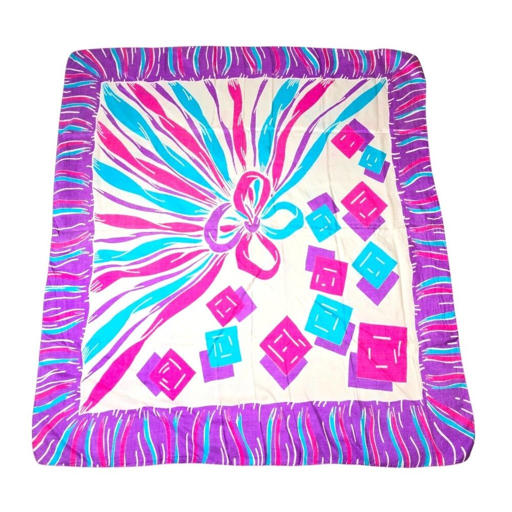 Vintage Silk Scarf Square 80s 90s Festival Colorful Retro Maximalist Pop Art